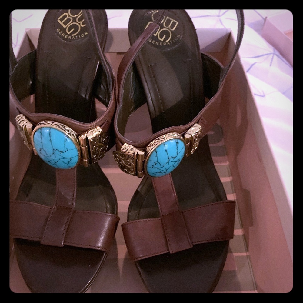 BCBG Ambra heels with turquoise